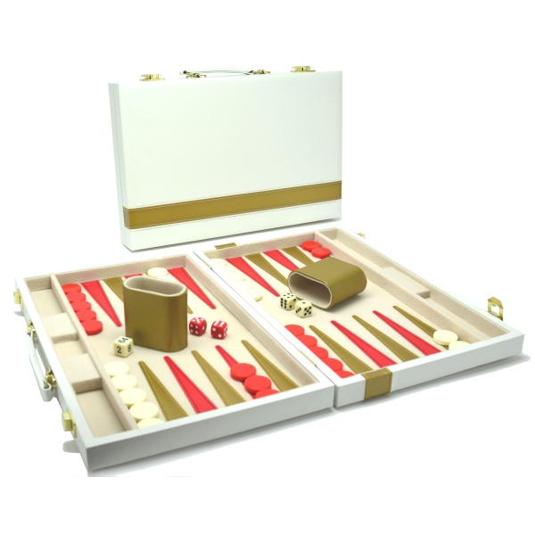Backgammon 38 cm Wit m.gouden bies - Afbeelding 1