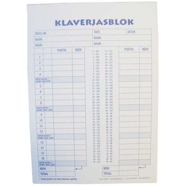 Klaverjas scoreblok 50 vel.100003 - Afbeelding 1