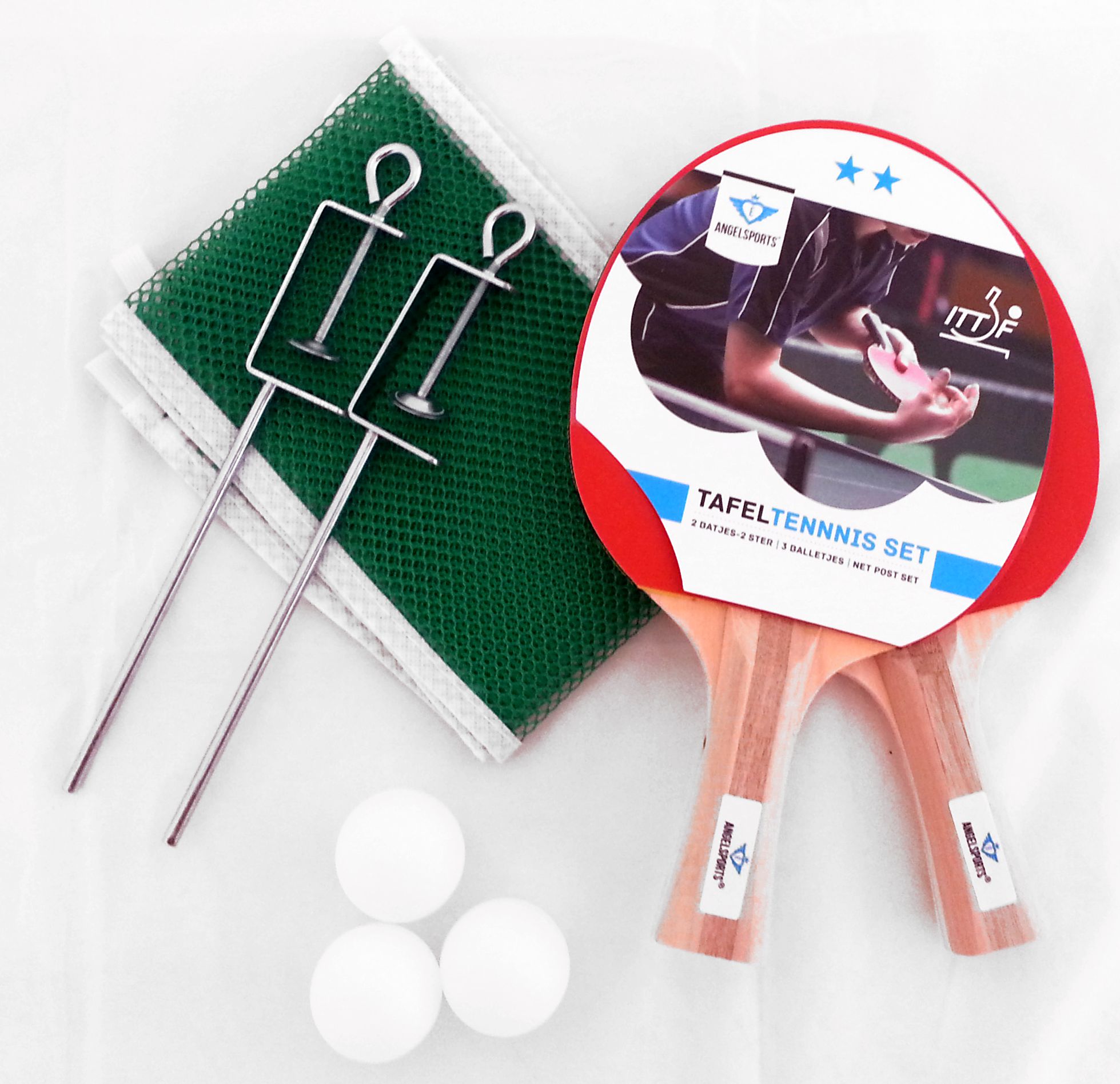 ø; Tafeltennis-SET 2ster netposts/bats/ball - Afbeelding 1