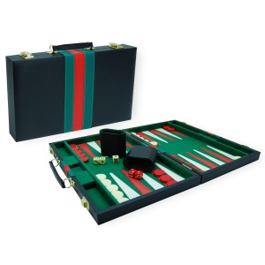 Backgammonkoffer 38 cm.zwart groen rood
