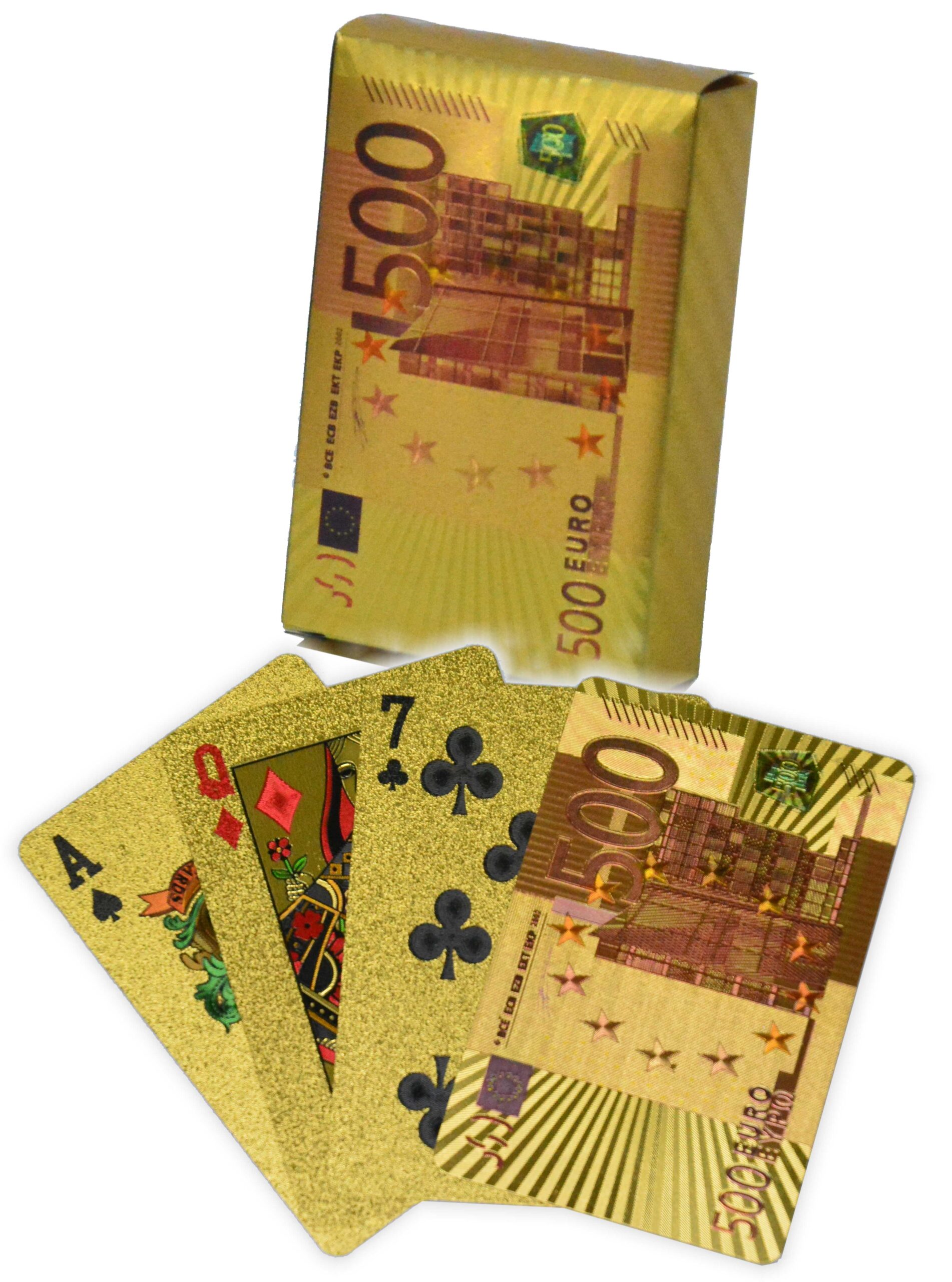 751815 Speelkaarten 500 Euro Goud 100% kunstst - Afbeelding 1