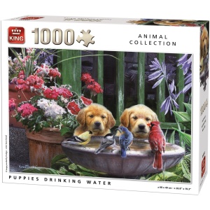 Puzzel King Puppies Drinking Water - 1000 Stuks - Sinterklaas Cadeau - Kerst Cadeau - Schoencadeautje